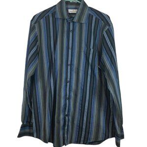 Men's Bugatchi Striped Button Down Shirt Shaped Fit Size Large EUC #7873